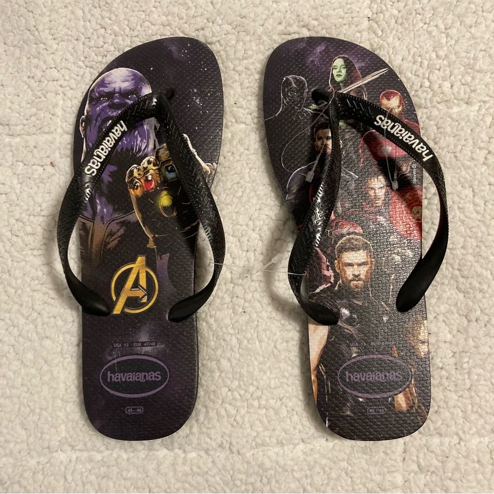 New with Tags Men’s (unisex) Havaianas Marvel Avengers Flip Flops Size 13
